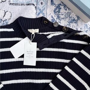 Sezane Adrian jumper Navy and White Striped Button-Shoulder Sweater - Small NWT